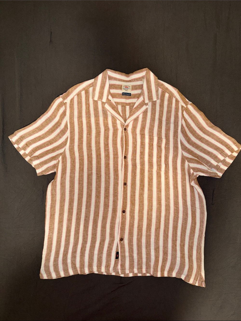 Faherty Palma Linen Short Sleeve Shirt - Camp Collar